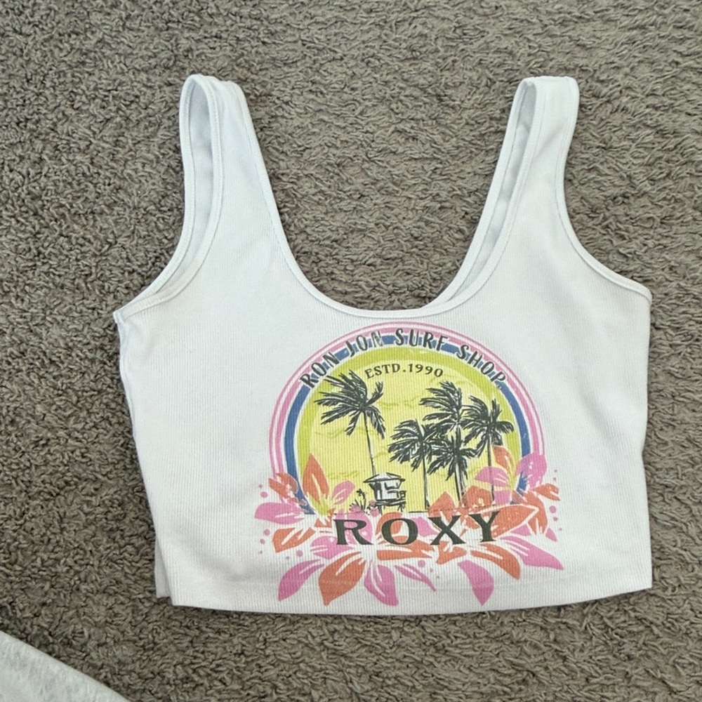 Roxy White Tank with Tropical Design